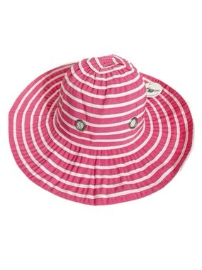 NWT Island Planet Striped Ribbon Floppy Sun Beach Hat Grommet Vents Pink White